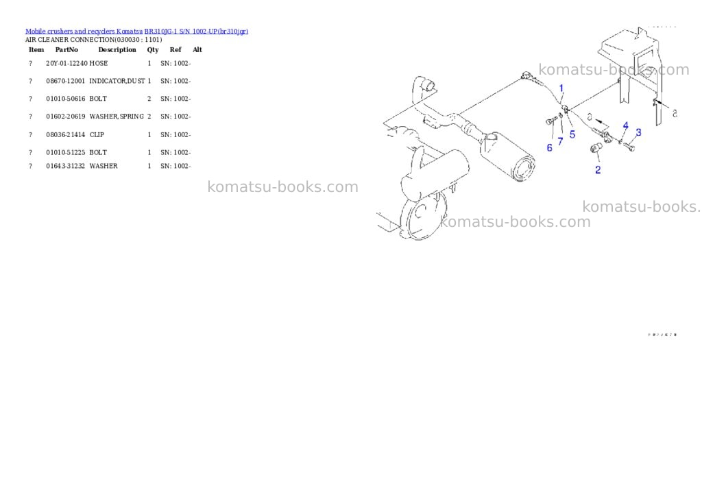 Komatsu br310jg-1 s/n 1002-up Parts catalog cover Page 2 Komatsu br310jg-1 s/n 1002-up Parts catalog cover Page 2