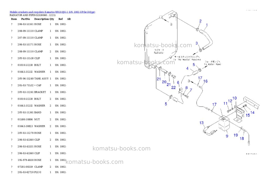 Komatsu br310jg-1 s/n 1002-up Parts catalog cover Page 5 Komatsu br310jg-1 s/n 1002-up Parts catalog cover Page 5