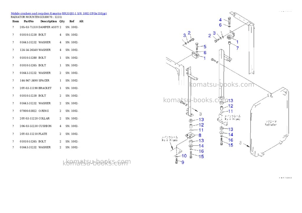 Komatsu br310jg-1 s/n 1002-up Parts catalog cover Page 6 Komatsu br310jg-1 s/n 1002-up Parts catalog cover Page 6