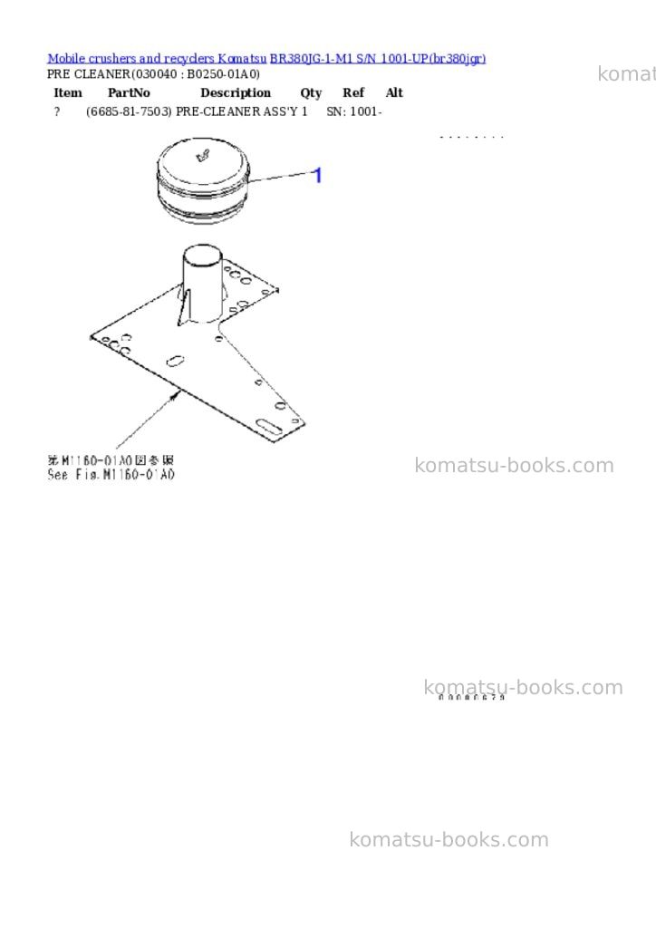 Komatsu br380jg-1-m1 s/n 1001-up Parts catalog cover Page 3 Komatsu br380jg-1-m1 s/n 1001-up Parts catalog cover Page 3