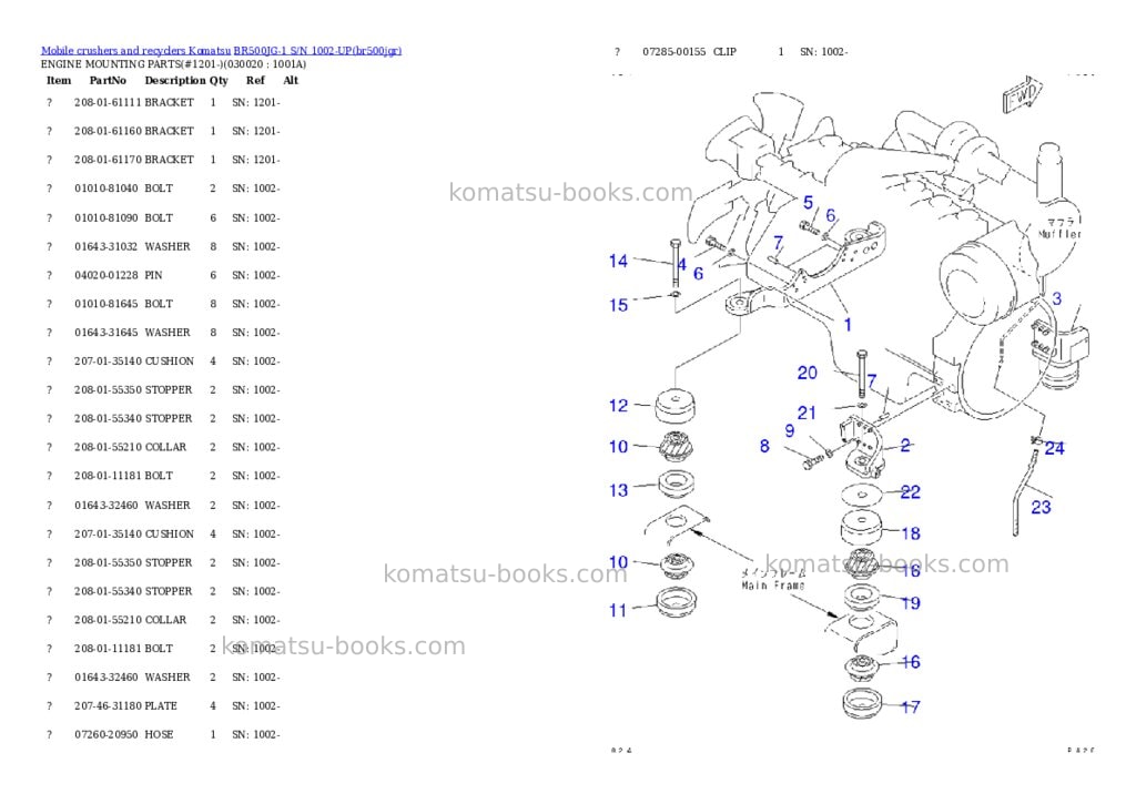 Komatsu br500jg-1 s/n 1002-up Parts catalog cover Komatsu br500jg-1 s/n 1002-up Parts catalog cover