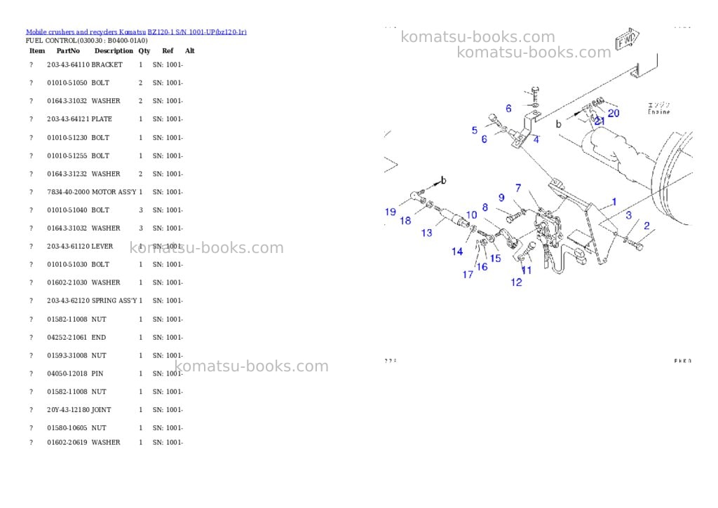 Komatsu bz120-1 s/n 1001-up Parts catalog cover Page 2 Komatsu bz120-1 s/n 1001-up Parts catalog cover Page 2