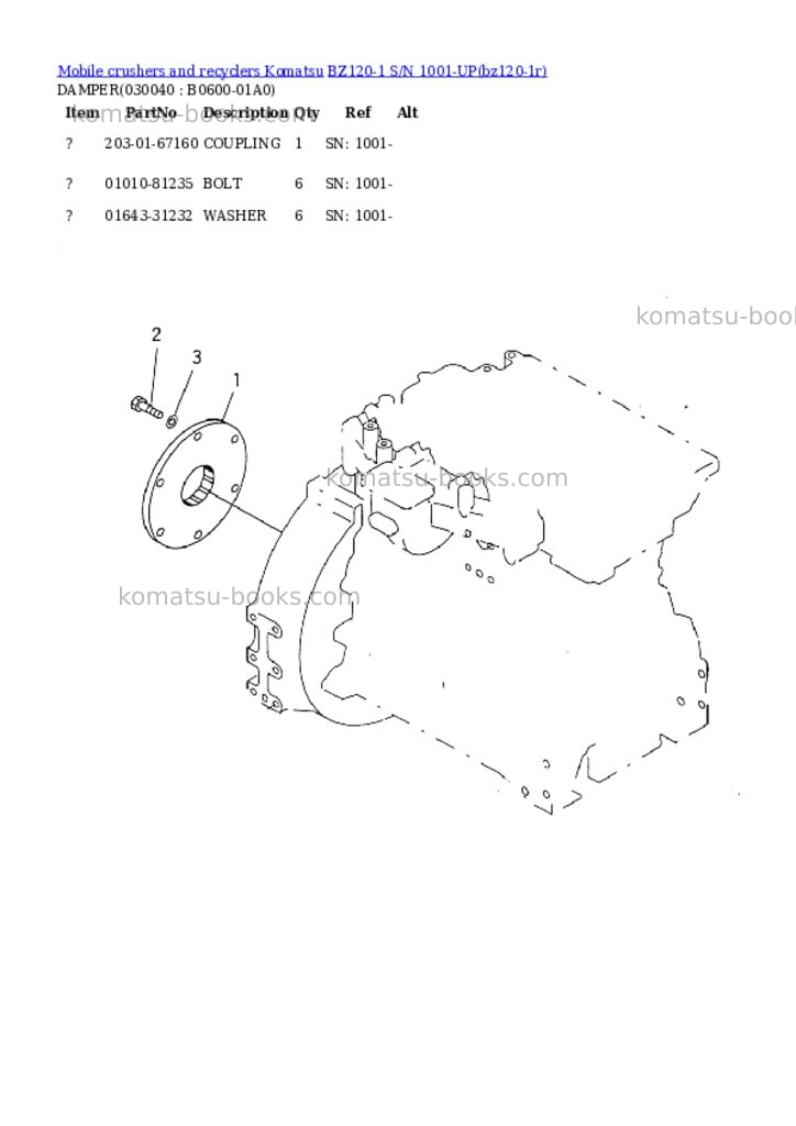 Komatsu bz120-1 s/n 1001-up Parts catalog cover Page 3 Komatsu bz120-1 s/n 1001-up Parts catalog cover Page 3