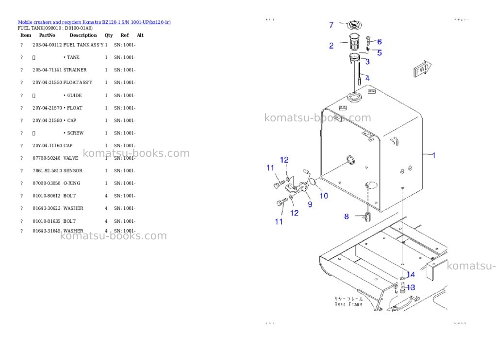 Komatsu bz120-1 s/n 1001-up Parts catalog cover Page 6 Komatsu bz120-1 s/n 1001-up Parts catalog cover Page 6