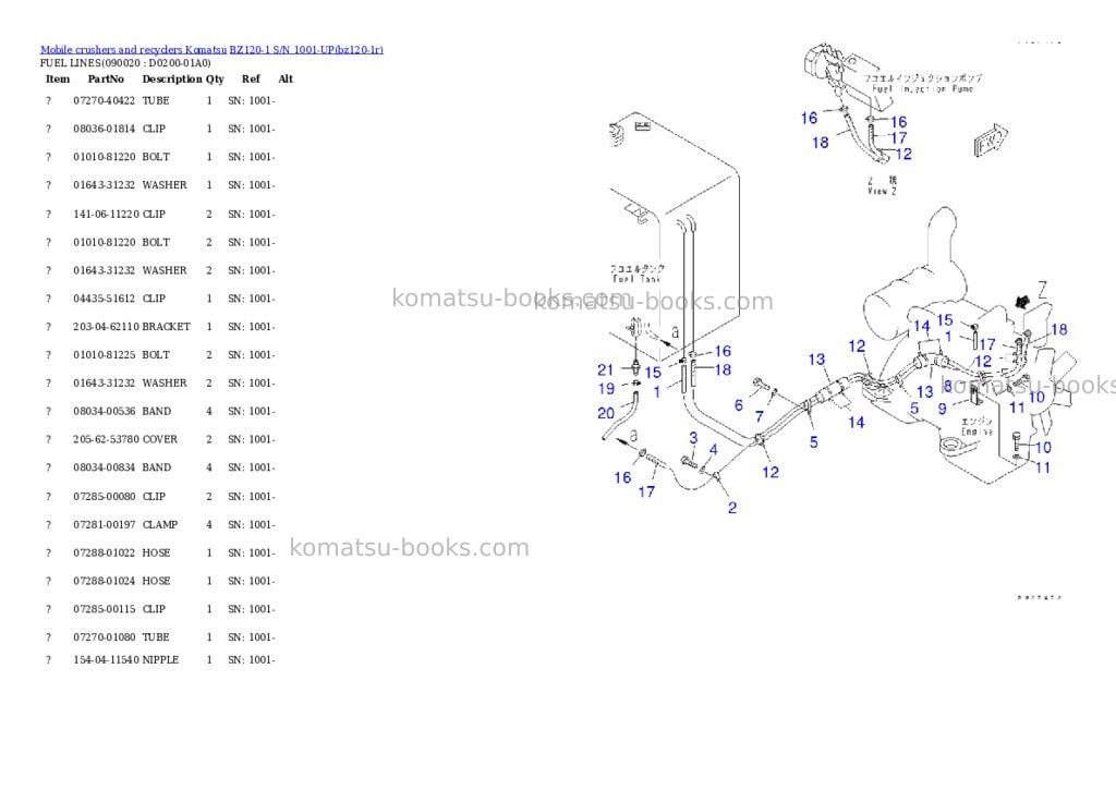 Komatsu bz120-1 s/n 1001-up Parts catalog cover Page 7 Komatsu bz120-1 s/n 1001-up Parts catalog cover Page 7