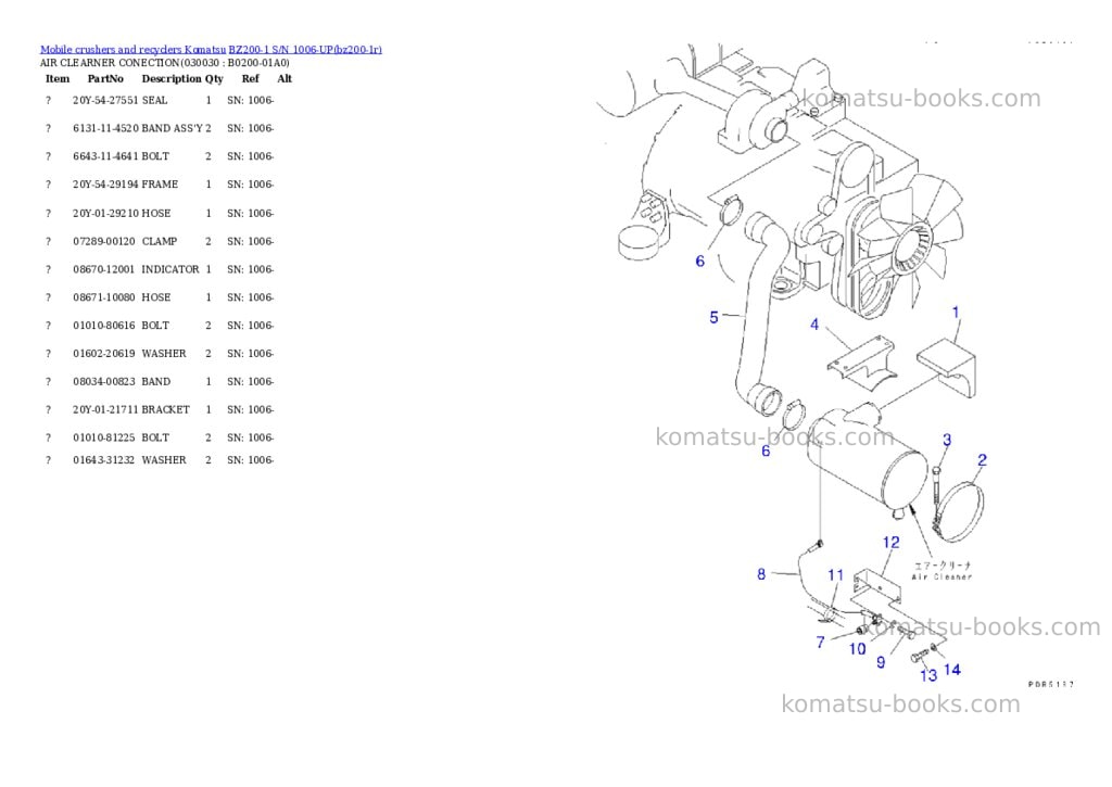 Komatsu bz200-1 s/n 1006-up Parts catalog cover Page 2 Komatsu bz200-1 s/n 1006-up Parts catalog cover Page 2