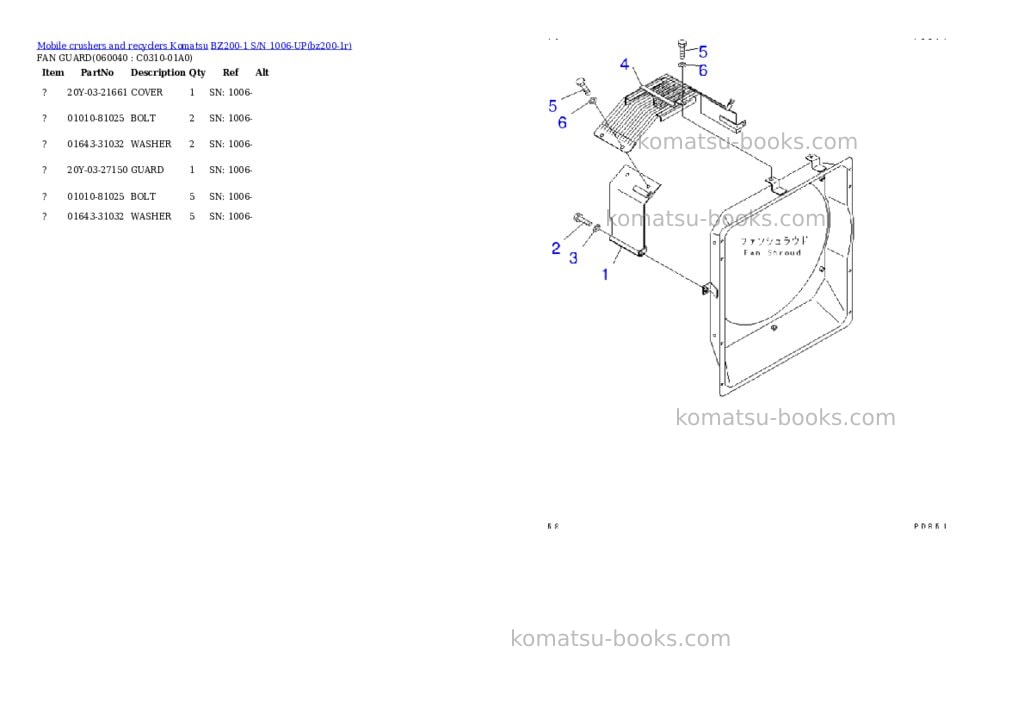 Komatsu bz200-1 s/n 1006-up Parts catalog cover Page 8 Komatsu bz200-1 s/n 1006-up Parts catalog cover Page 8