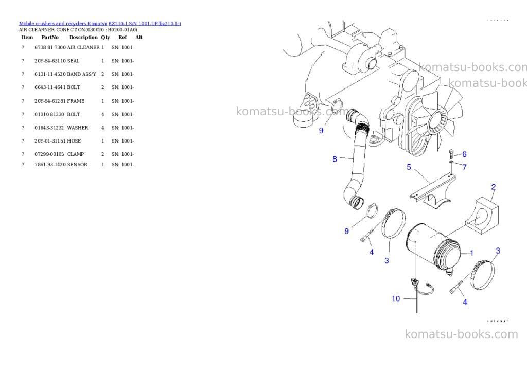 Komatsu bz210-1 s/n 1001-up overseas version Parts catalog cover Komatsu bz210-1 s/n 1001-up overseas version Parts catalog cover