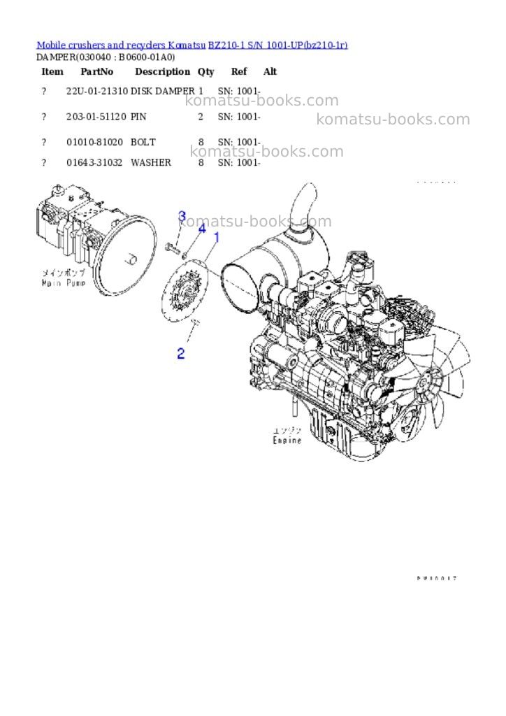 Komatsu bz210-1 s/n 1001-up overseas version Parts catalog cover Page 3 Komatsu bz210-1 s/n 1001-up overseas version Parts catalog cover Page 3