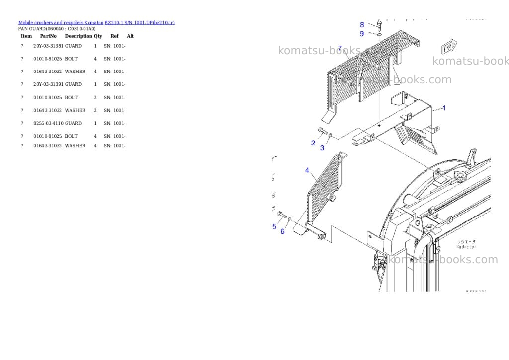 Komatsu bz210-1 s/n 1001-up overseas version Parts catalog cover Page 7 Komatsu bz210-1 s/n 1001-up overseas version Parts catalog cover Page 7