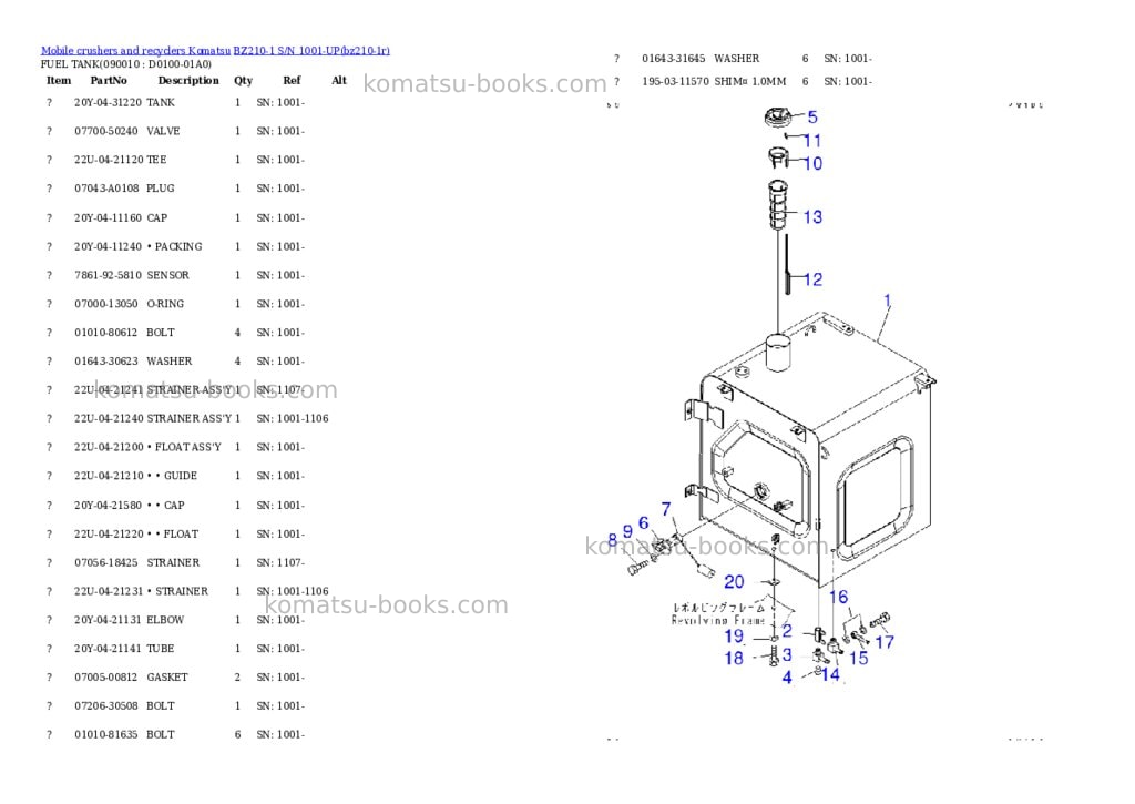 Komatsu bz210-1 s/n 1001-up overseas version Parts catalog cover Page 8 Komatsu bz210-1 s/n 1001-up overseas version Parts catalog cover Page 8