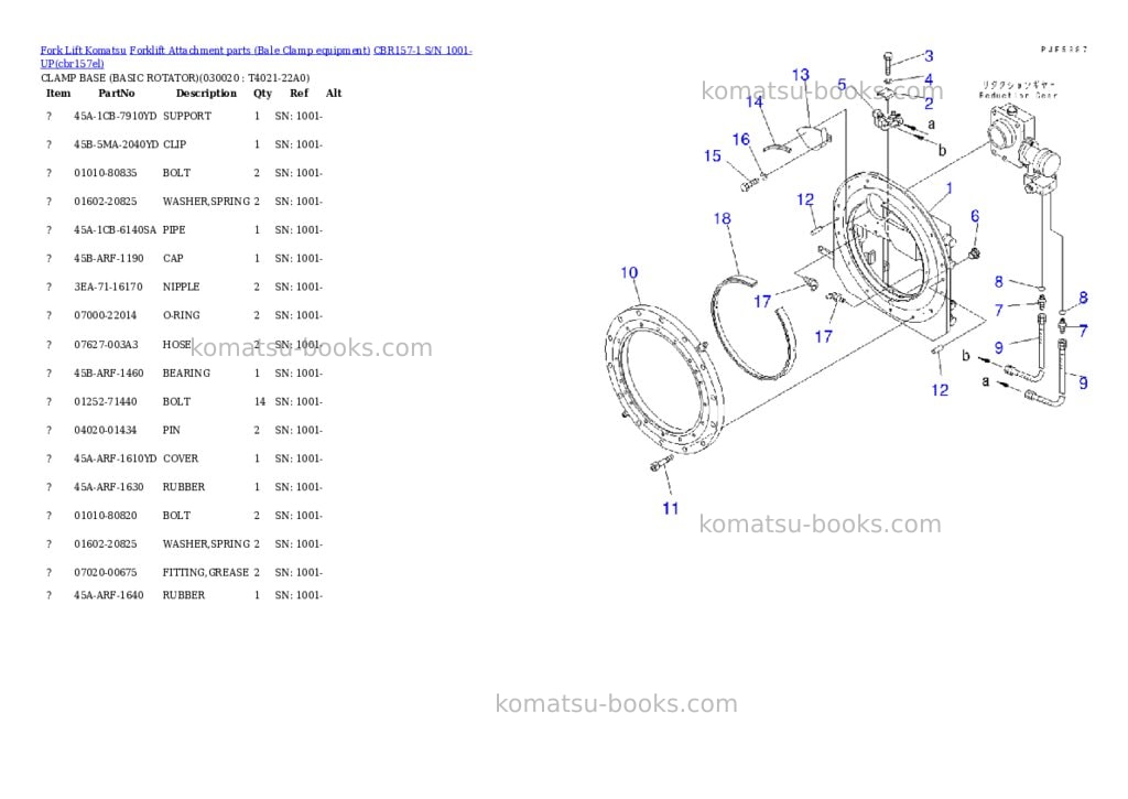 Komatsu cbr157-1 s/n 1001-up Parts catalog cover Komatsu cbr157-1 s/n 1001-up Parts catalog cover