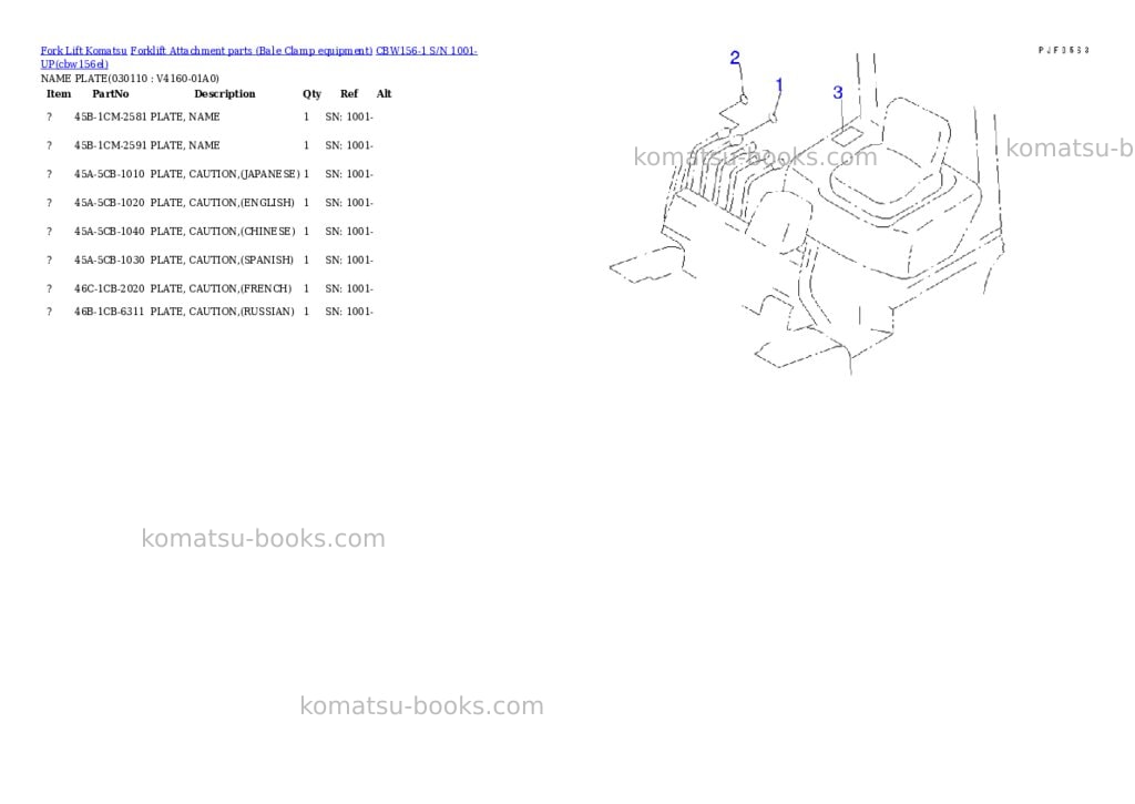 Komatsu cbw156-1 s/n 1001-up Parts catalog cover Page 11
