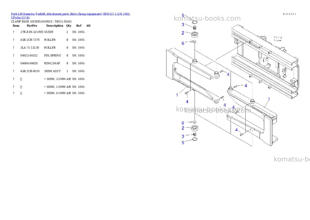 Komatsu cbw157-1 s/n 1001-up Parts catalog cover