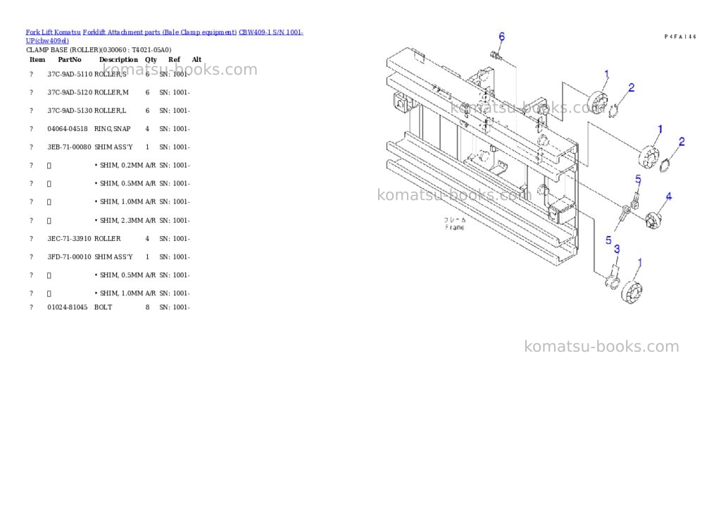 Komatsu cbw409-1 s/n 1001-up Parts catalog cover Page 5