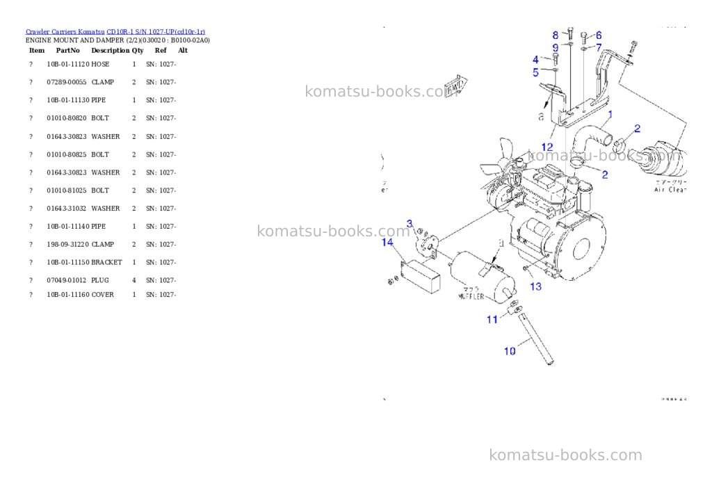 Komatsu cd10r-1 s/n 1027-up Parts catalog cover