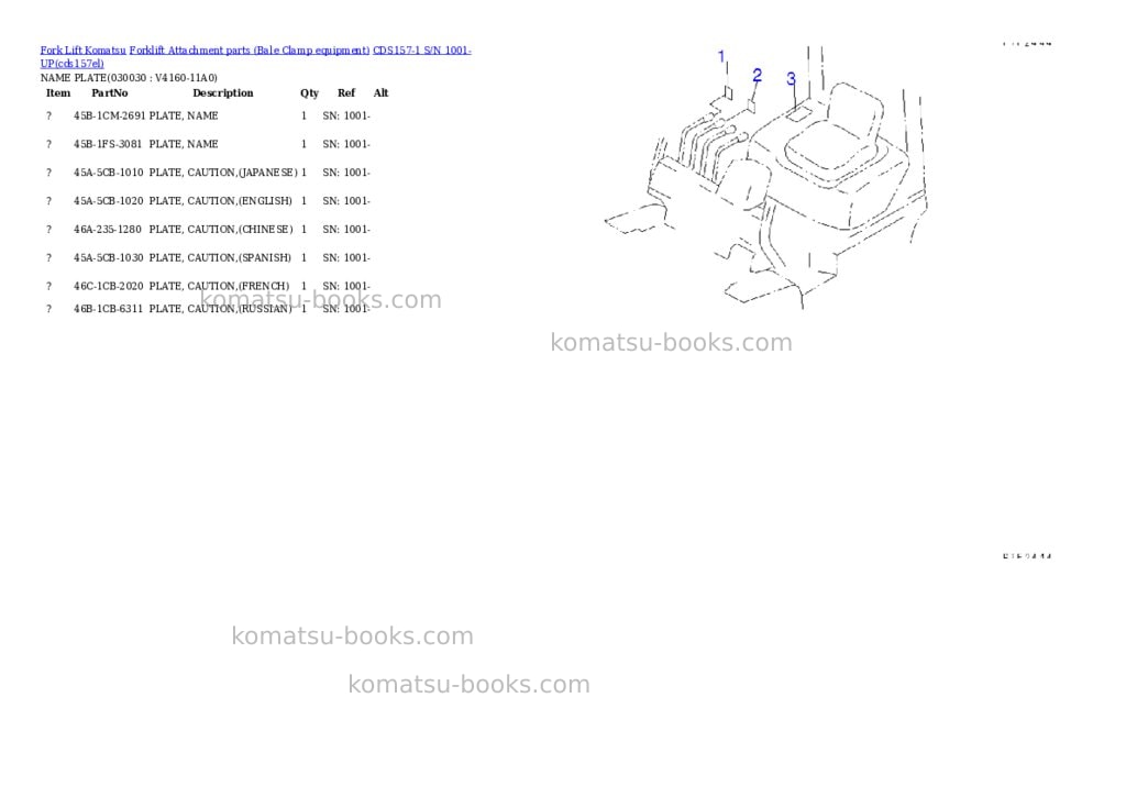 Komatsu cds157-1 s/n 1001-up Parts catalog cover Page 3 Komatsu cds157-1 s/n 1001-up Parts catalog cover Page 3