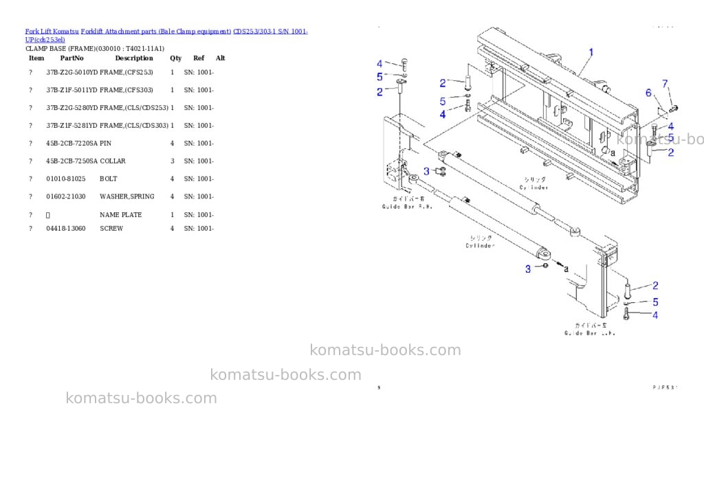 Komatsu cds253/303-1 s/n 1001-up Parts catalog cover
