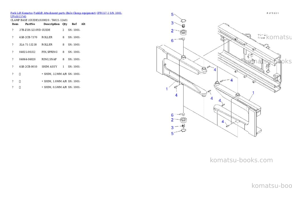 Komatsu cfr157-1 s/n 1001-up Parts catalog cover
