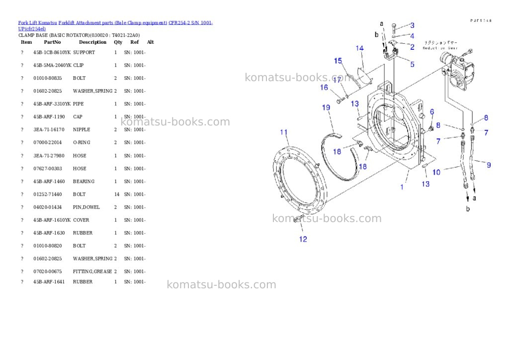 Komatsu cfr254-2 s/n 1001-up Parts catalog cover