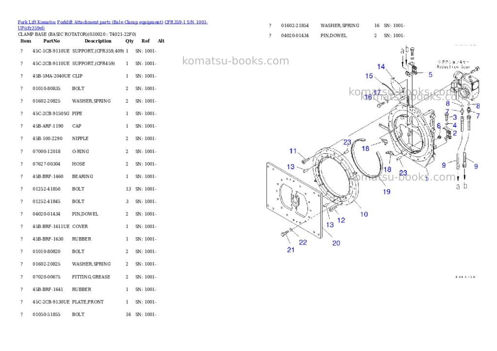 Komatsu cfr359-1 s/n 1001-up Parts catalog cover