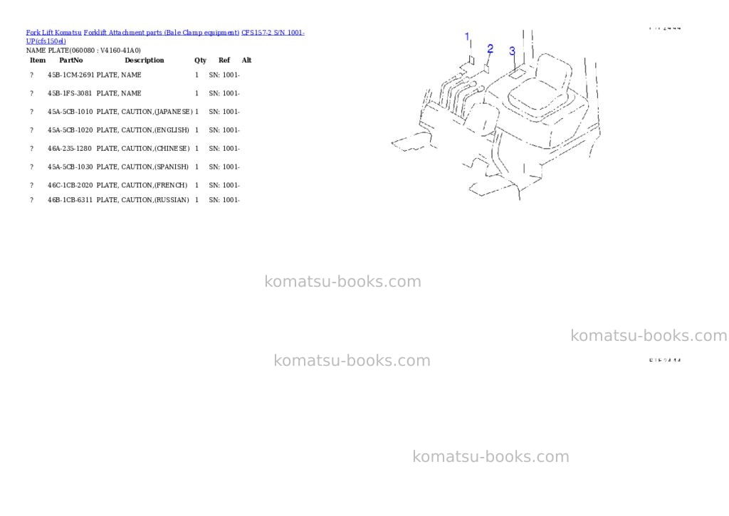 Komatsu cfs157-2 s/n 1001-up Parts catalog cover Page 10 Komatsu cfs157-2 s/n 1001-up Parts catalog cover Page 10