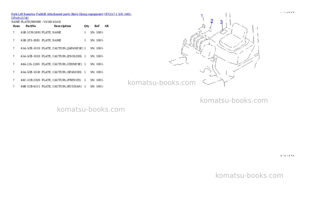 Komatsu cfs157-1 s/n 1001-up Parts catalog cover Page 11 Komatsu cfs157-1 s/n 1001-up Parts catalog cover Page 11