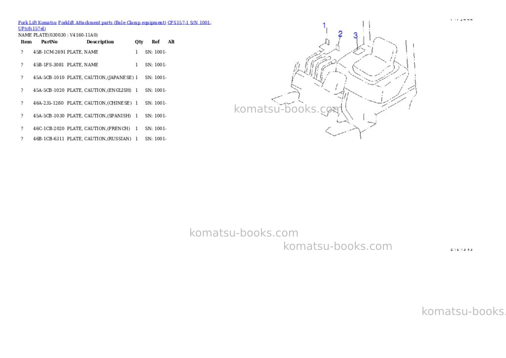 Komatsu cfs157-1 s/n 1001-up Parts catalog cover Page 3 Komatsu cfs157-1 s/n 1001-up Parts catalog cover Page 3