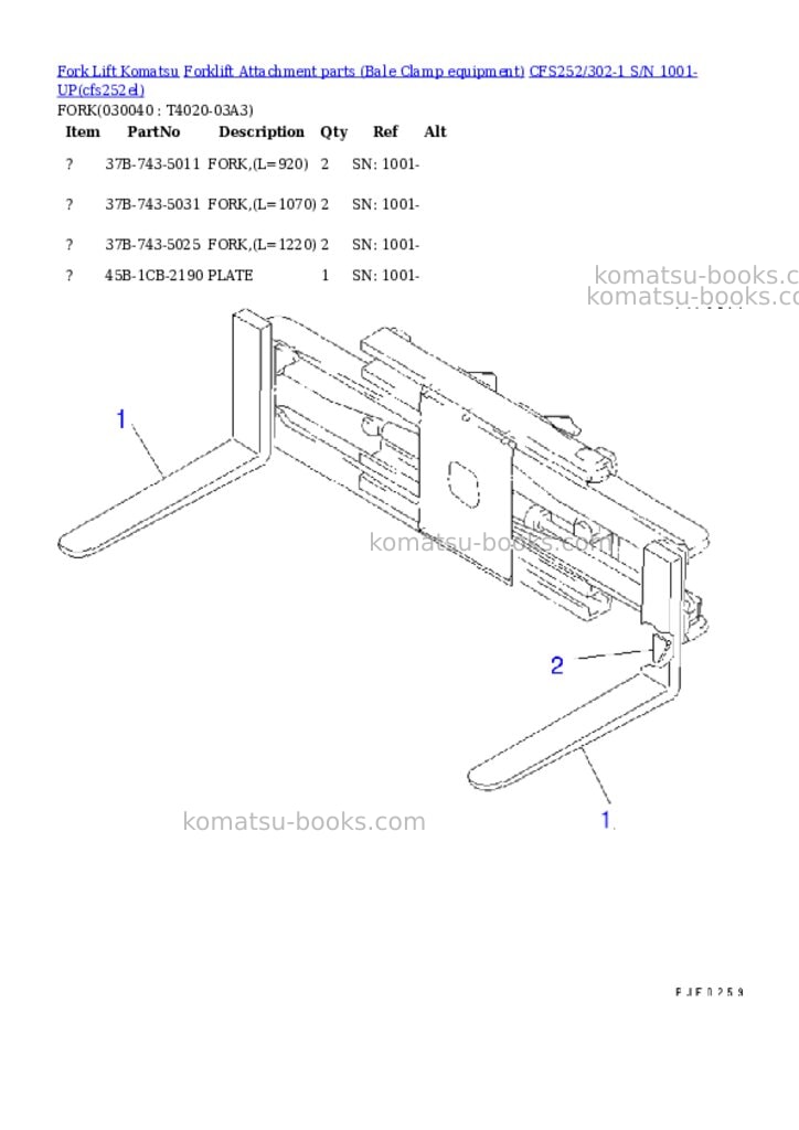 Komatsu cfs252/302-1 s/n 1001-up Parts catalog cover Page 3 Komatsu cfs252/302-1 s/n 1001-up Parts catalog cover Page 3