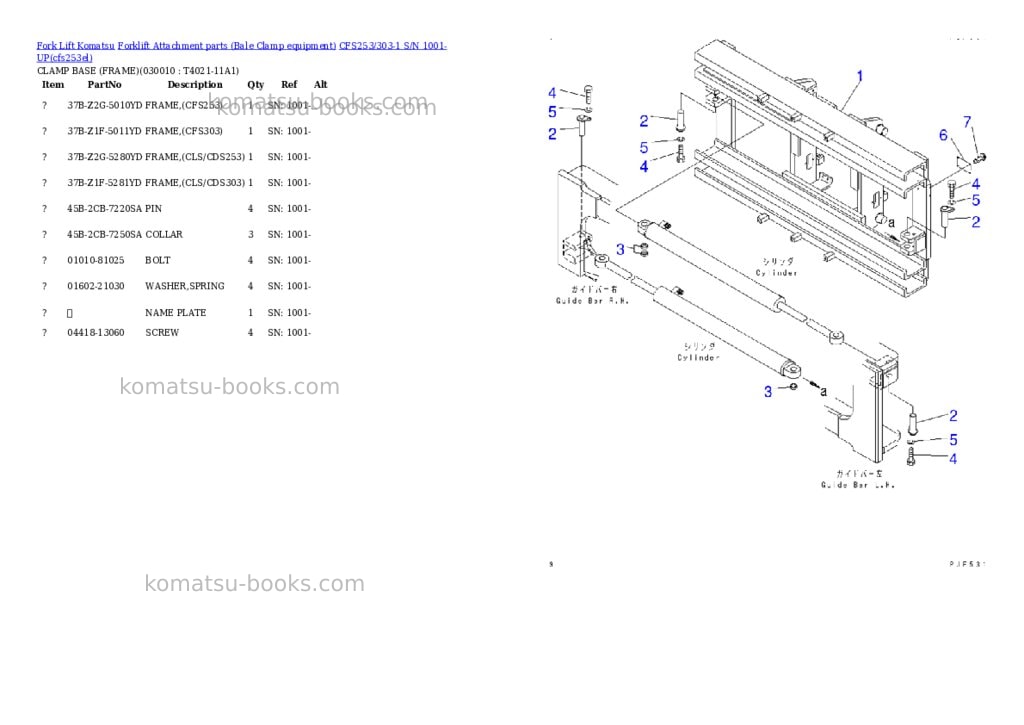 Komatsu cfs253/303-1 s/n 1001-up Parts catalog cover