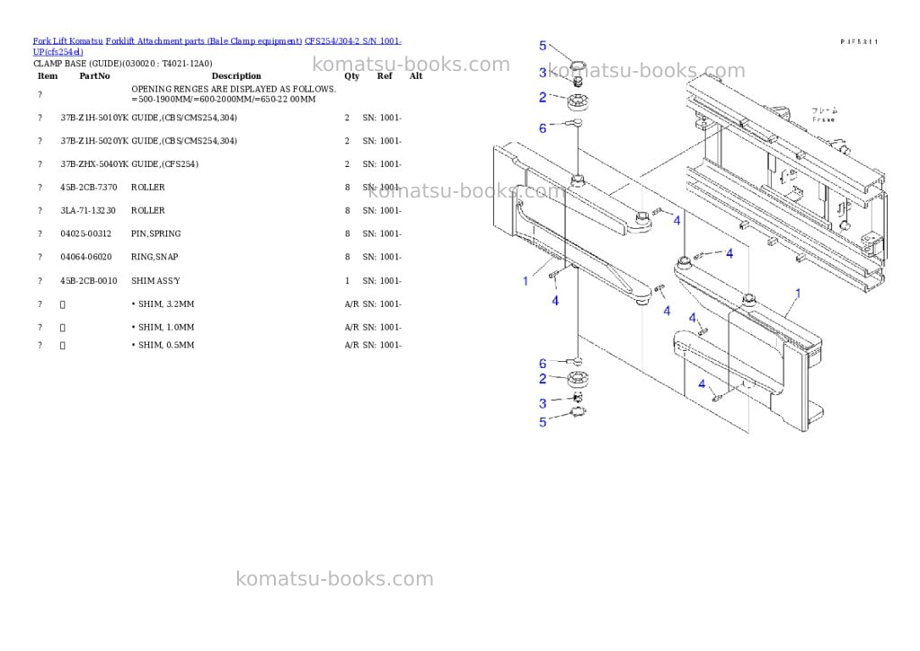 Komatsu cfs254/304-2 s/n 1001-up Parts catalog cover