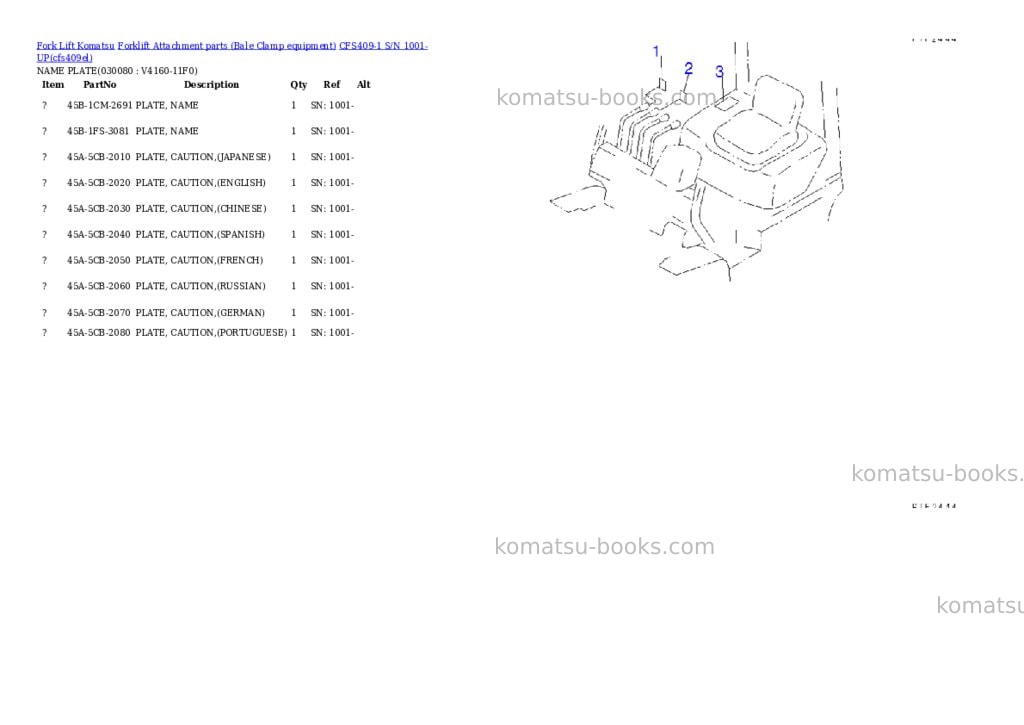 Komatsu cfs409-1 s/n 1001-up Parts catalog cover Page 8 Komatsu cfs409-1 s/n 1001-up Parts catalog cover Page 8