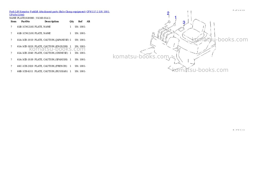 Komatsu cfw157-2 s/n 1001-up Parts catalog cover Page 8 Komatsu cfw157-2 s/n 1001-up Parts catalog cover Page 8