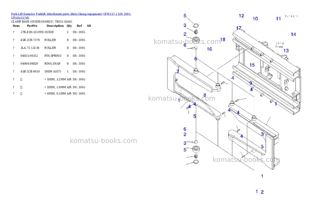Komatsu cfw157-1 s/n 1001-up Parts catalog cover Page 2 Komatsu cfw157-1 s/n 1001-up Parts catalog cover Page 2