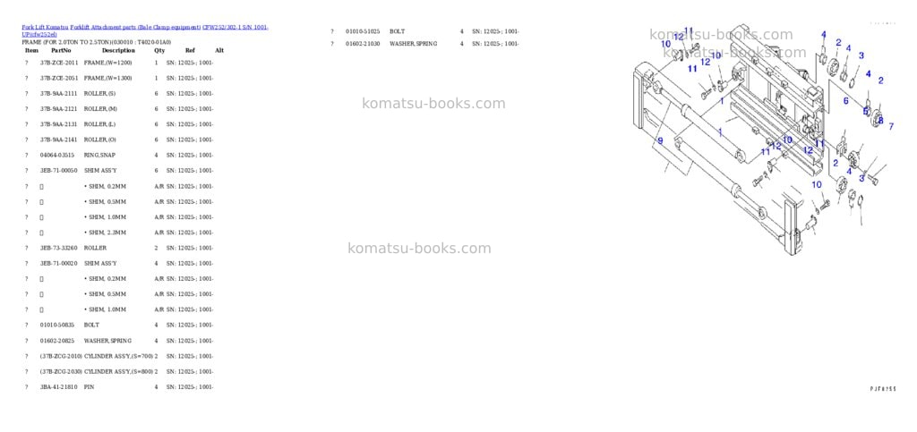 Komatsu cfw252/302-1 s/n 1001-up Parts catalog cover