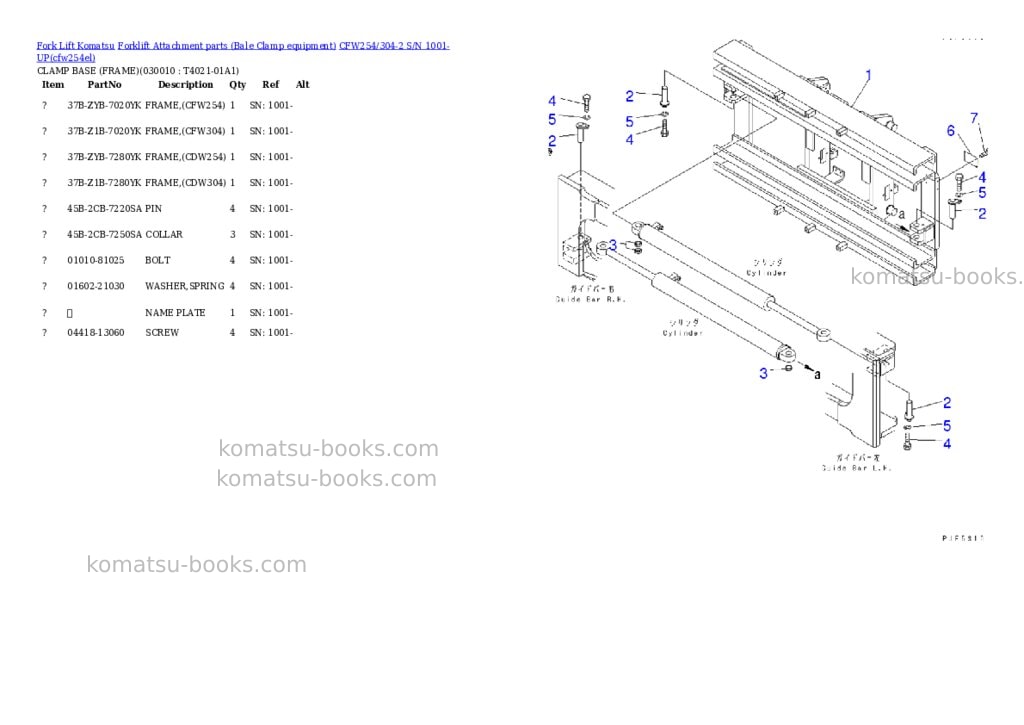 Komatsu cfw254/304-2 s/n 1001-up Parts catalog cover