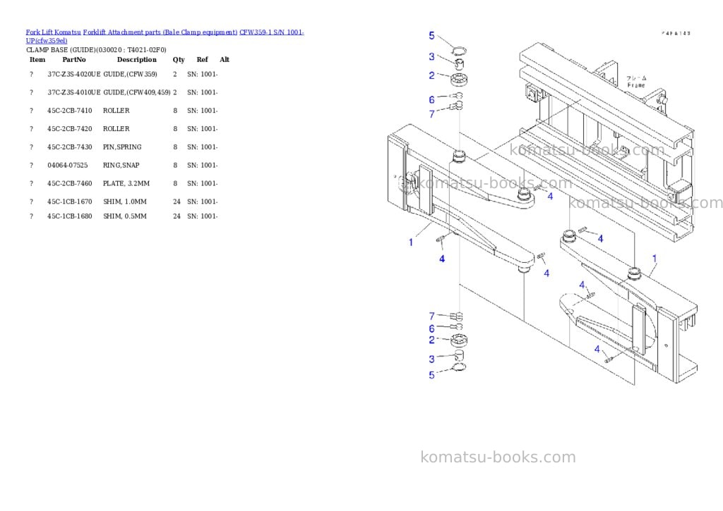 Komatsu cfw359-1 s/n 1001-up Parts catalog cover Page 2