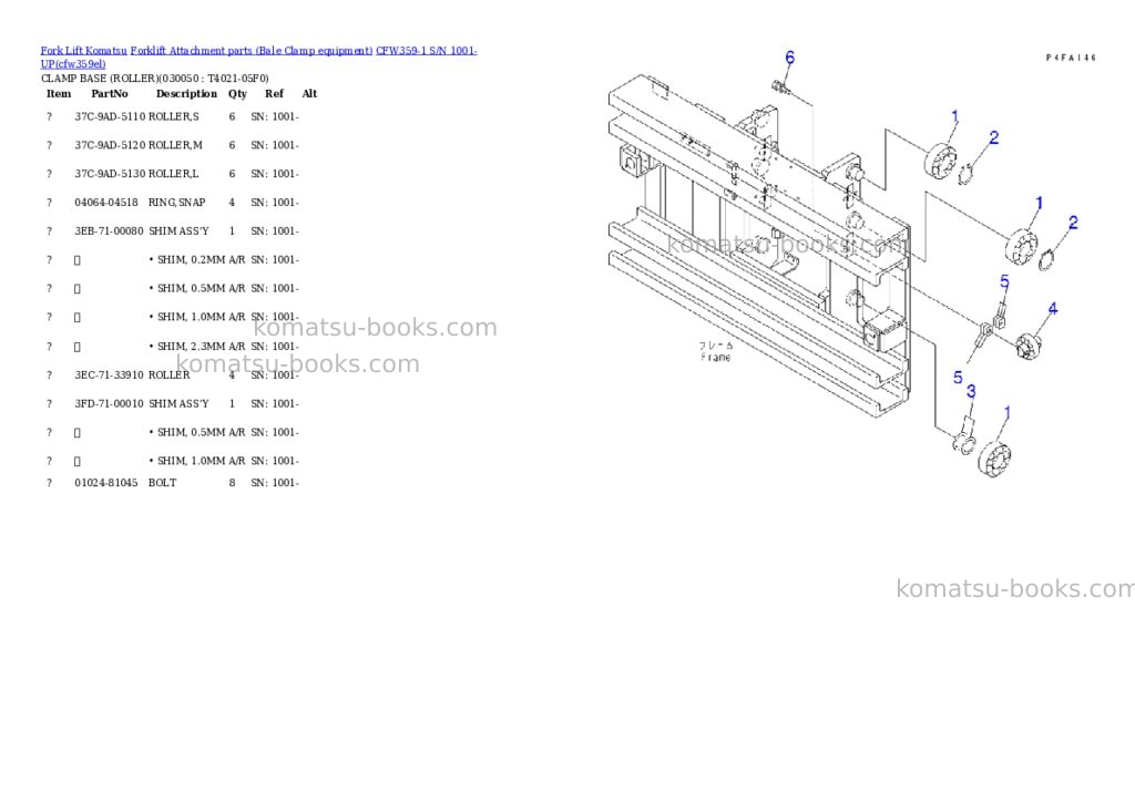 Komatsu cfw359-1 s/n 1001-up Parts catalog cover Page 5