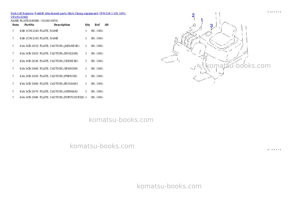 Komatsu cfw359-1 s/n 1001-up Parts catalog cover Page 8