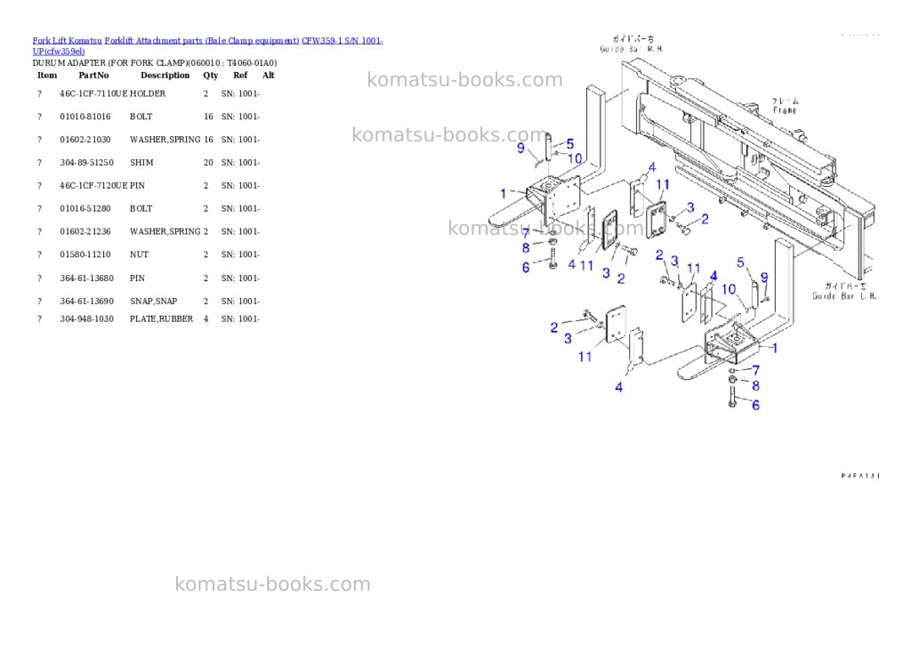 Komatsu cfw359-1 s/n 1001-up Parts catalog cover Page 9