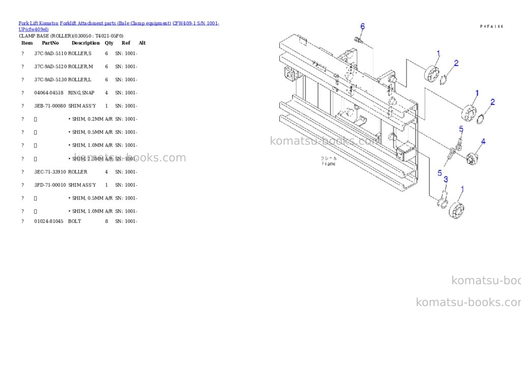 Komatsu cfw409-1 s/n 1001-up Parts catalog cover Page 5