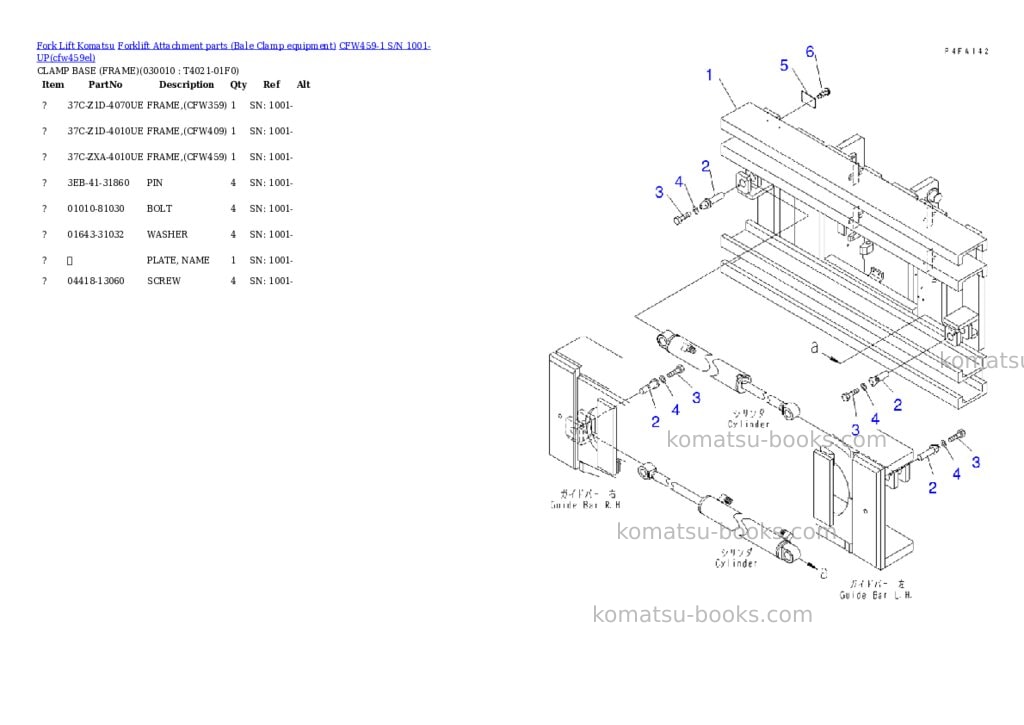 Komatsu cfw459-1 s/n 1001-up Parts catalog cover
