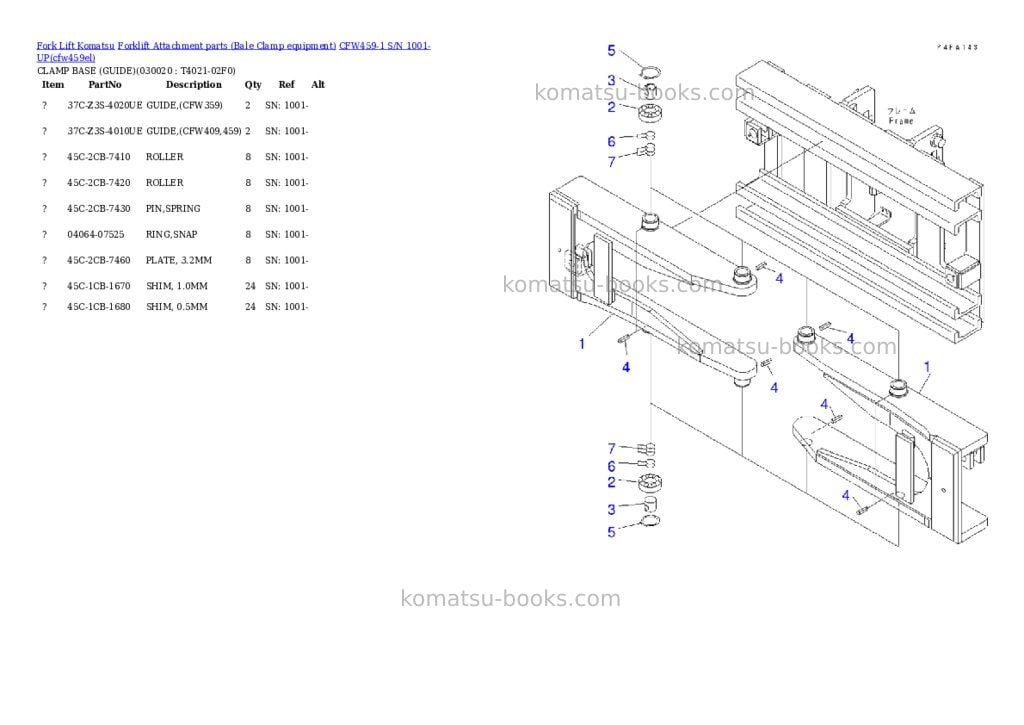 Komatsu cfw459-1 s/n 1001-up Parts catalog cover Page 2