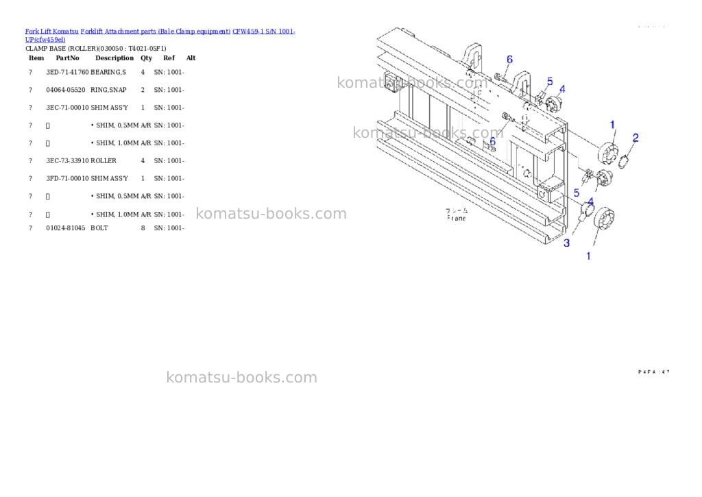Komatsu cfw459-1 s/n 1001-up Parts catalog cover Page 5
