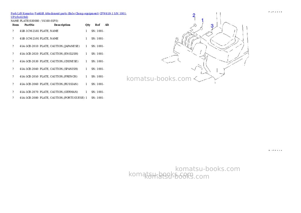Komatsu cfw459-1 s/n 1001-up Parts catalog cover Page 8
