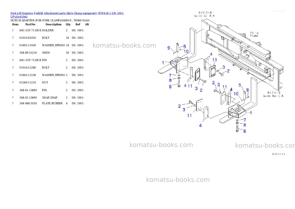 Komatsu cfw459-1 s/n 1001-up Parts catalog cover Page 9