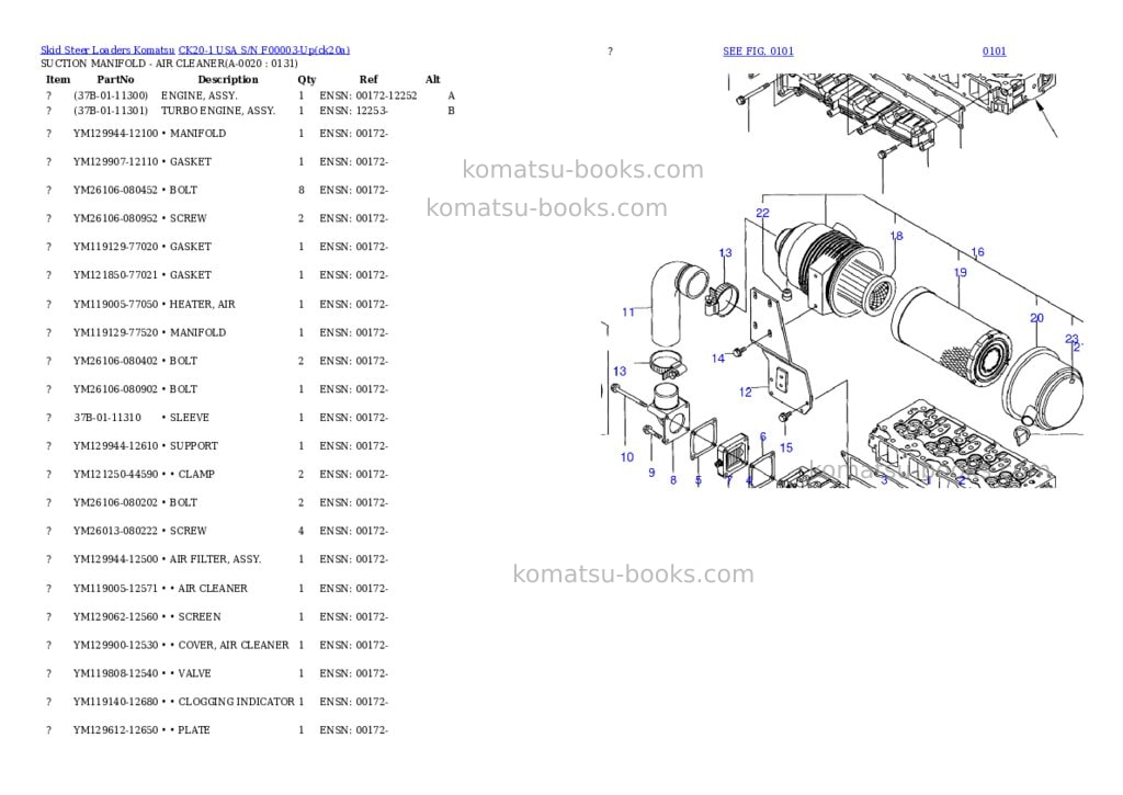 Komatsu ck20-1 usa s/n f00003-up Parts catalog cover
