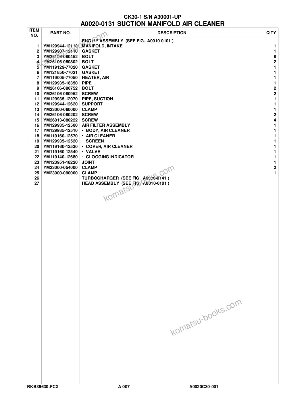 Komatsu ck30-1 s/n a30001-up Parts catalog cover Page 7