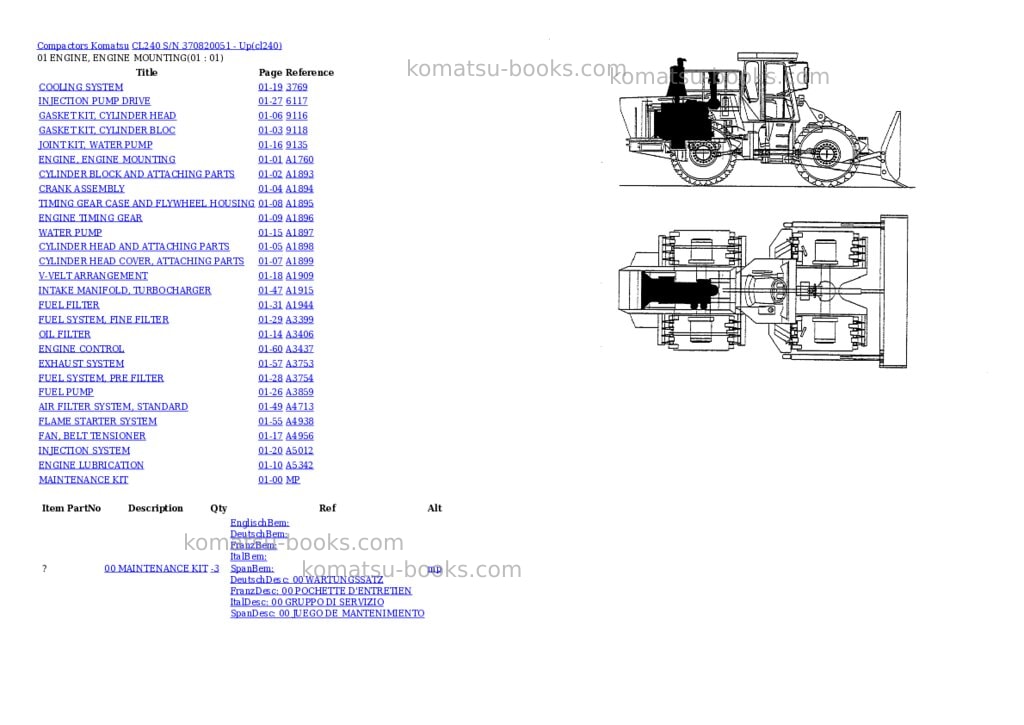 Komatsu cl240 s/n 370820051 - up Parts catalog cover Komatsu cl240 s/n 370820051 - up Parts catalog cover