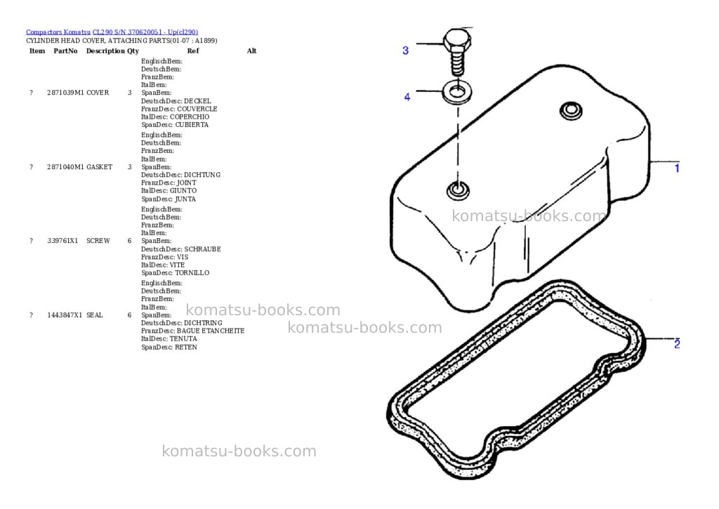 Komatsu cl290 s/n 370620051 - up Parts catalog cover Page 8 Komatsu cl290 s/n 370620051 - up Parts catalog cover Page 8